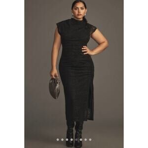 Anthropologie The Maya Ruched Cowl-Neck Dress: Black Lace Edition NWT 2X